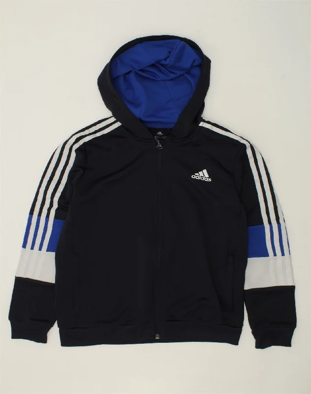 ADIDAS Boys Performance Zip Hoodie Sweater 11-12 Years Navy Blue