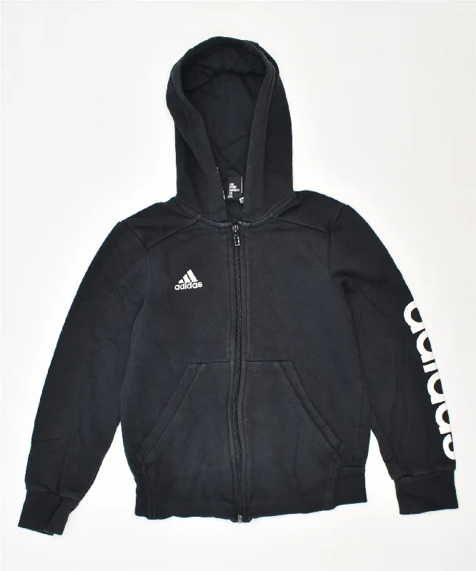 ADIDAS Boys Zip Hoodie Sweater 11-12 Years Black