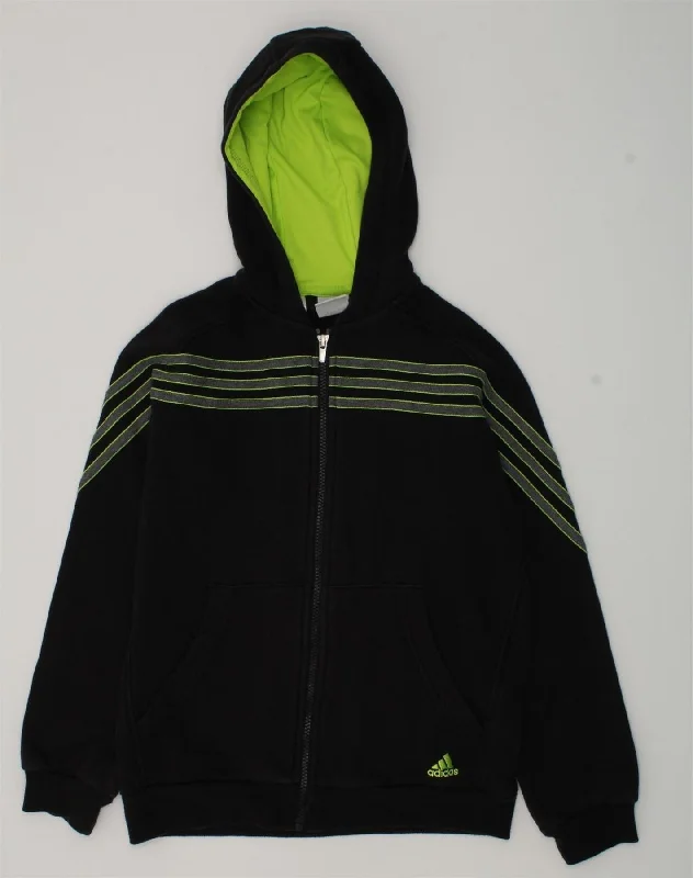 ADIDAS Boys Zip Hoodie Sweater 11-12 Years Black Cotton