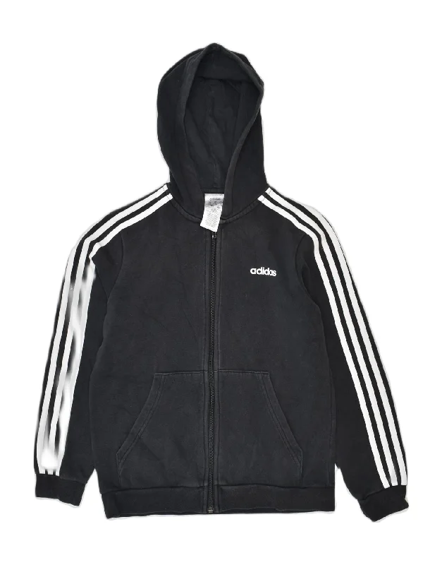 ADIDAS Boys Zip Hoodie Sweater 11-12 Years Black Cotton