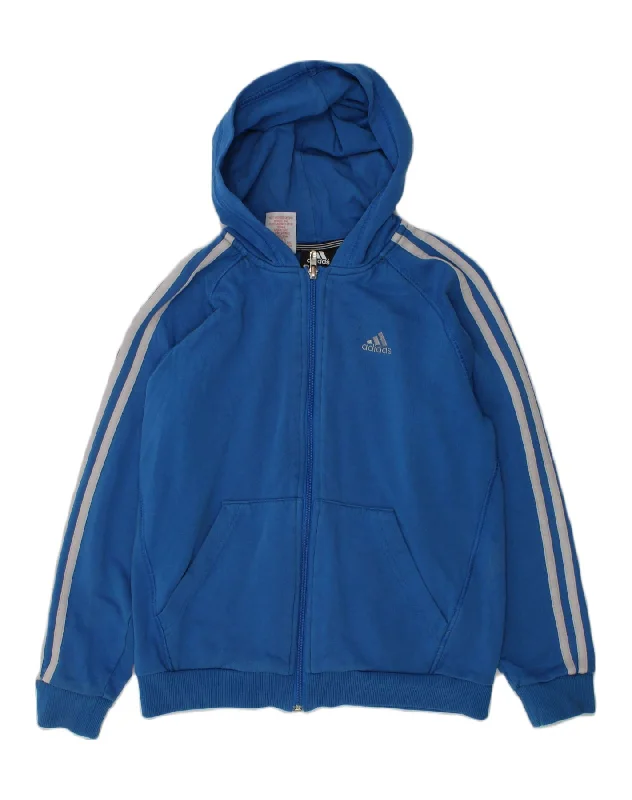 ADIDAS Boys Zip Hoodie Sweater 11-12 Years Blue Cotton