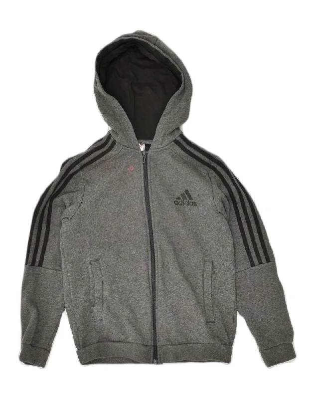 ADIDAS Boys Zip Hoodie Sweater 11-12 Years  Grey Cotton