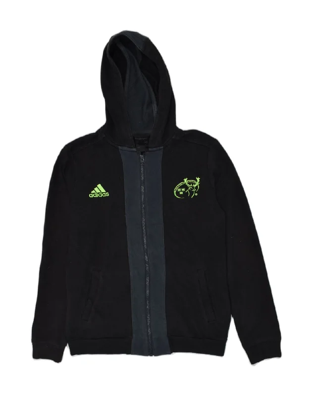 ADIDAS Boys Zip Hoodie Sweater 13-14 Years Black Colourblock Cotton