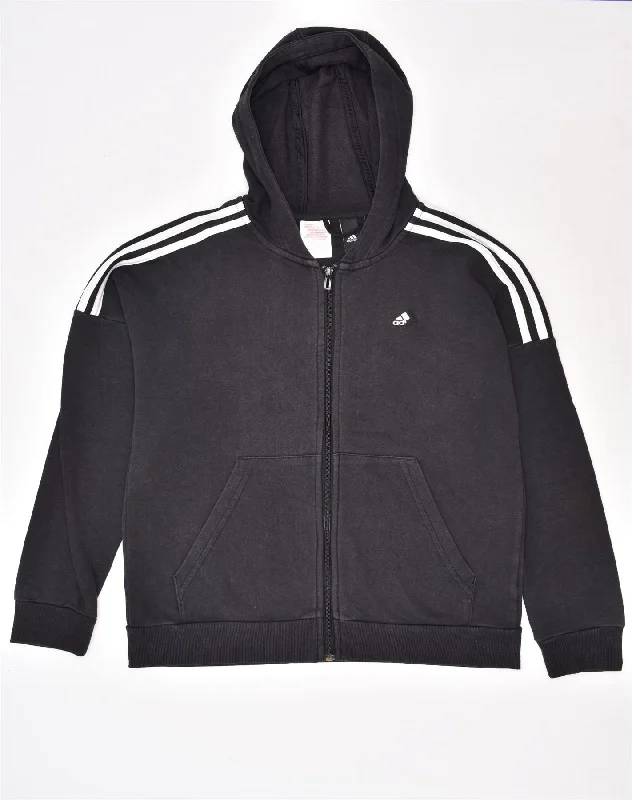 ADIDAS Boys Zip Hoodie Sweater 13-14 Years Black Cotton