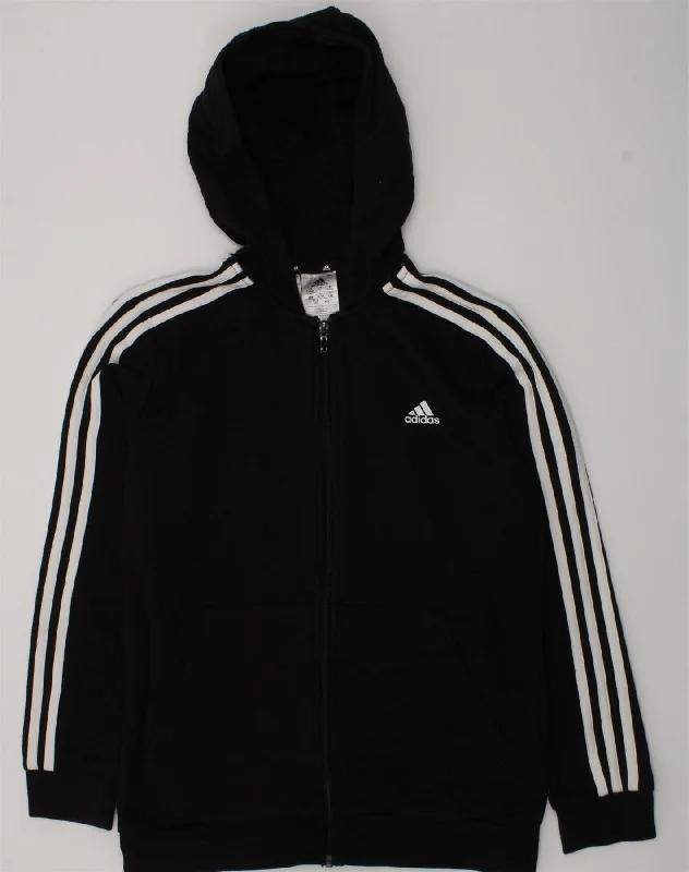 ADIDAS Boys Zip Hoodie Sweater 13-14 Years Black Cotton