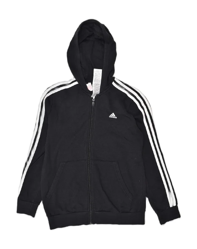 ADIDAS Boys Zip Hoodie Sweater 13-14 Years Black Cotton Sports