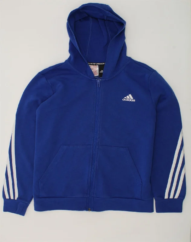 ADIDAS Boys Zip Hoodie Sweater 13-14 Years Blue Cotton