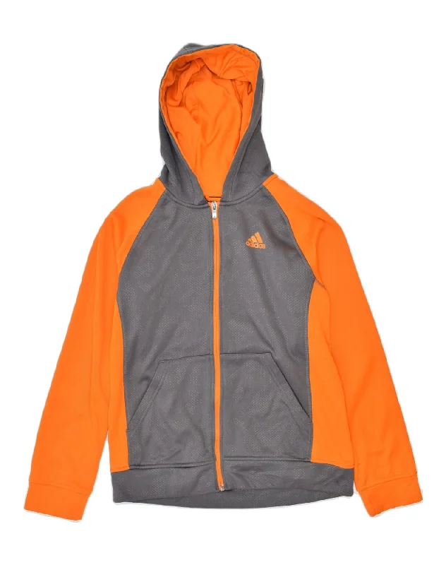 ADIDAS Boys Zip Hoodie Sweater 14-15 Years Large Orange Colourblock Sports