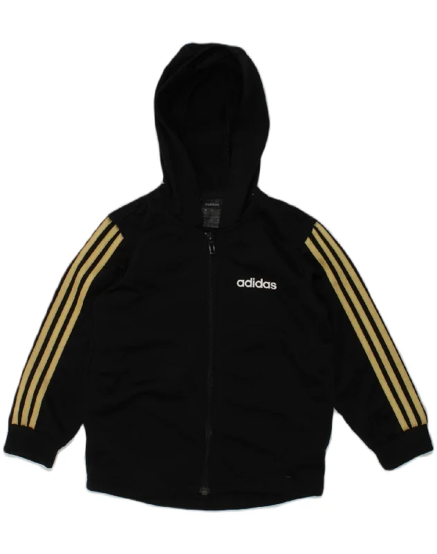 ADIDAS Boys Zip Hoodie Sweater 3-4 Years Black Polyester