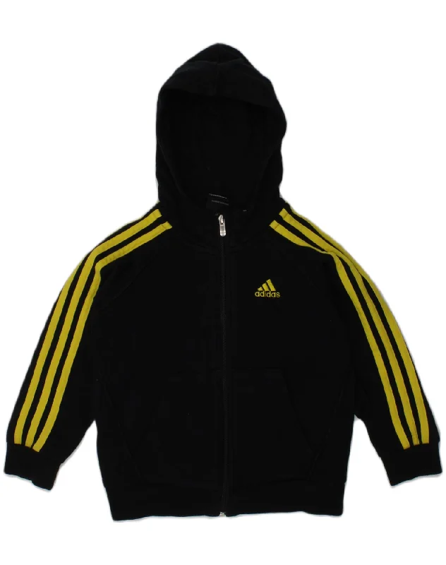 ADIDAS Boys Zip Hoodie Sweater 4-5 Years Black Cotton