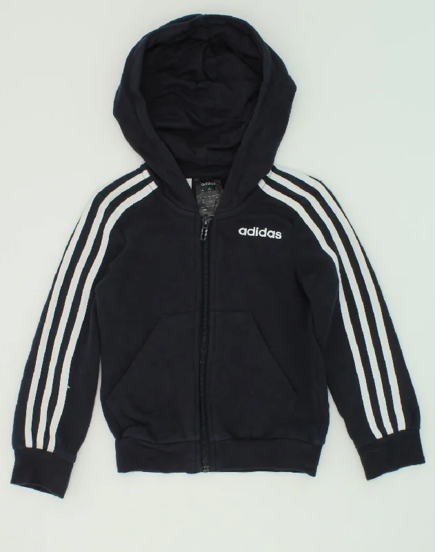 ADIDAS Boys Zip Hoodie Sweater 5-6 Years Black Cotton