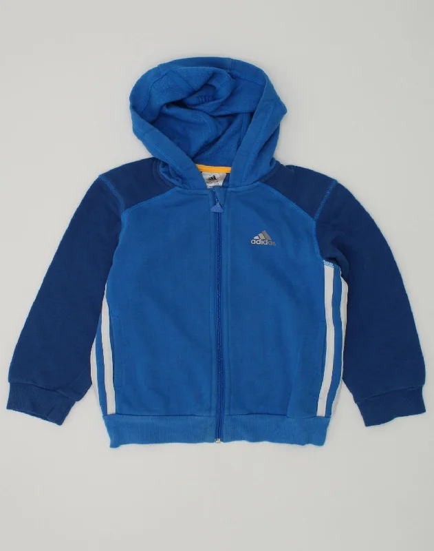 ADIDAS Boys Zip Hoodie Sweater 5-6 Years Blue Cotton