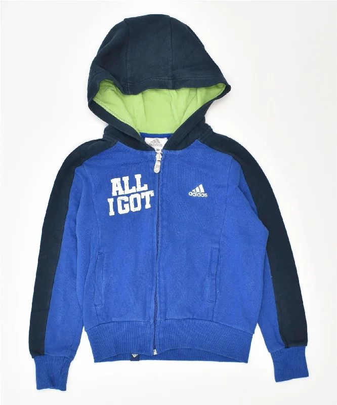 ADIDAS Boys Zip Hoodie Sweater 5-6 Years Blue Cotton