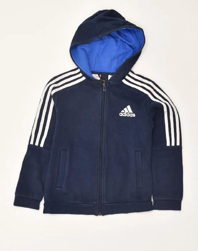 ADIDAS Boys Zip Hoodie Sweater 5-6 Years Navy Blue Cotton