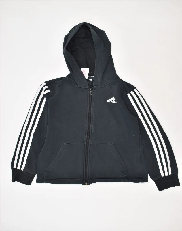 ADIDAS Boys Zip Hoodie Sweater 9-10 Years Black Cotton