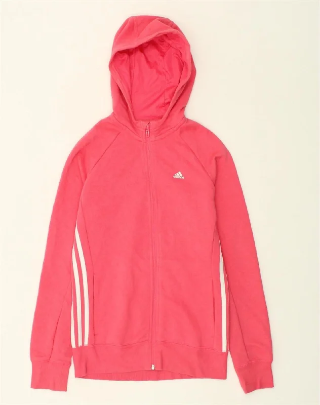 ADIDAS Girls Climalite Zip Hoodie Sweater 14-15 Years Pink Cotton