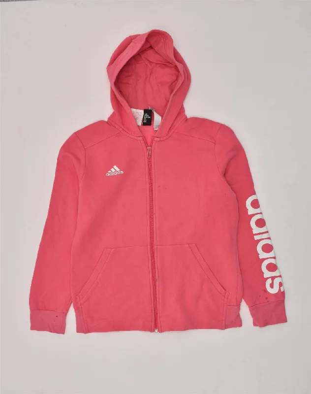 ADIDAS Girls Graphic Zip Hoodie Sweater 14-15 Years Pink Cotton