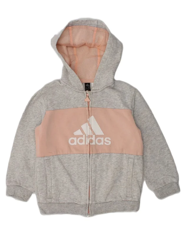 ADIDAS Girls Graphic Zip Hoodie Sweater 2-3 Years Grey Cotton