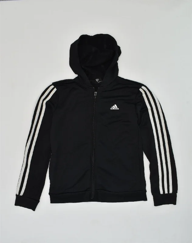 ADIDAS Girls Zip Hoodie Sweater 13-14 Years Black Polyester