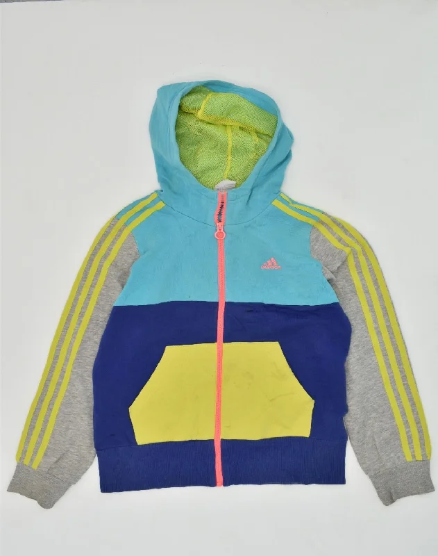 ADIDAS Girls Zip Hoodie Sweater 13-14 Years Multicoloured Colourblock