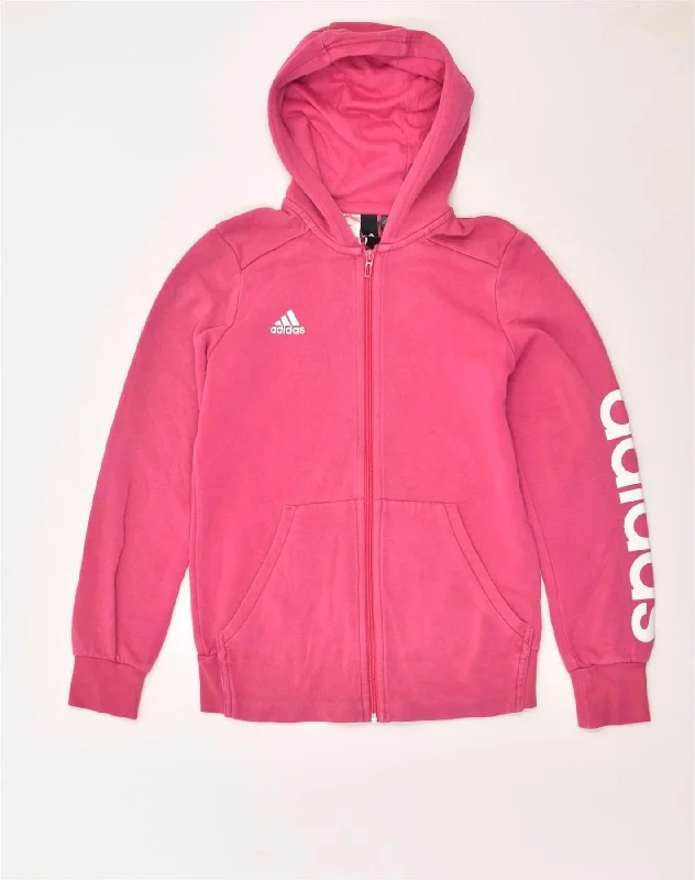 ADIDAS Girls Zip Hoodie Sweater 13-14 Years Pink Cotton