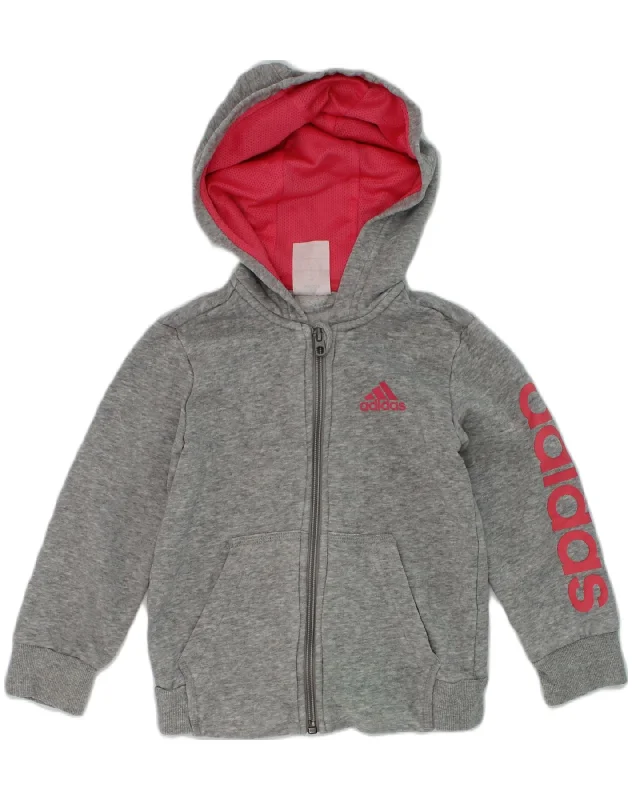 ADIDAS Girls Zip Hoodie Sweater 3-4 Years Grey Cotton