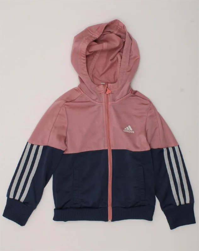 ADIDAS Girls Zip Hoodie Sweater 6-7 Years Pink Colourblock Polyester