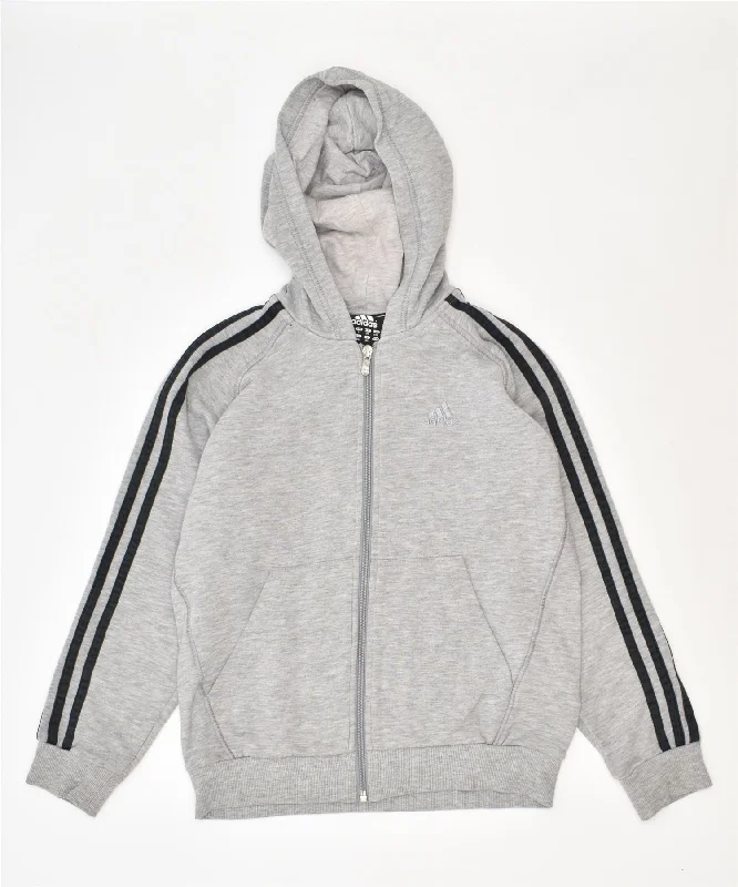 ADIDAS Girls Zip Hoodie Sweater 9-10 Years Grey Cotton