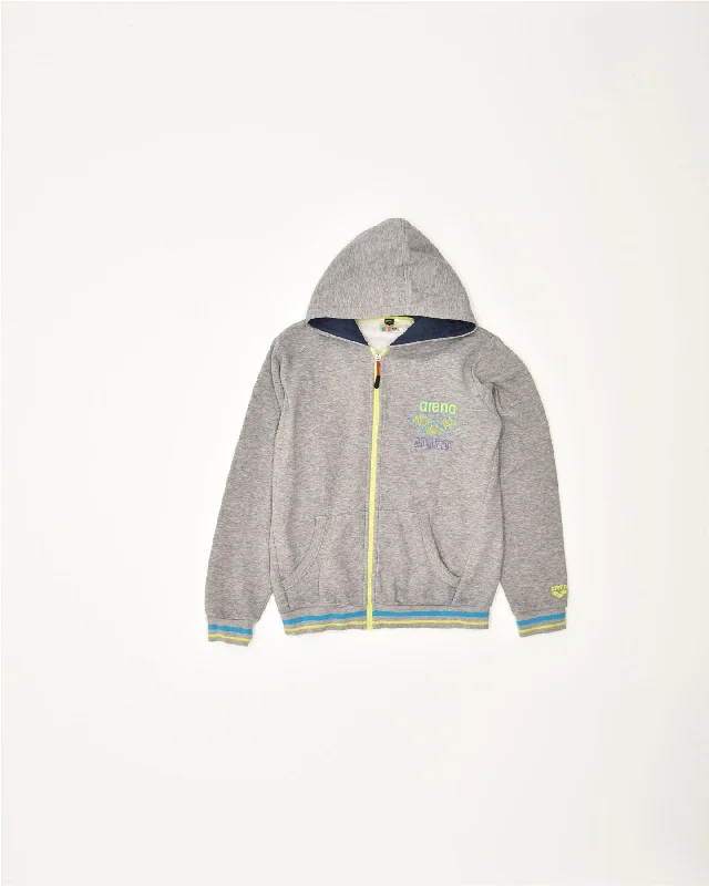 ARENA Girls Zip Hoodie Sweater 11-12 Years Grey Cotton