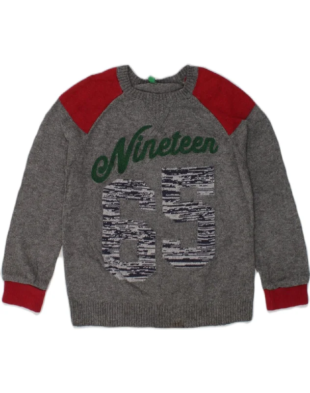 BENETTON Baby Boys Graphic Crew Neck Jumper Sweater 18-24 Months Grey