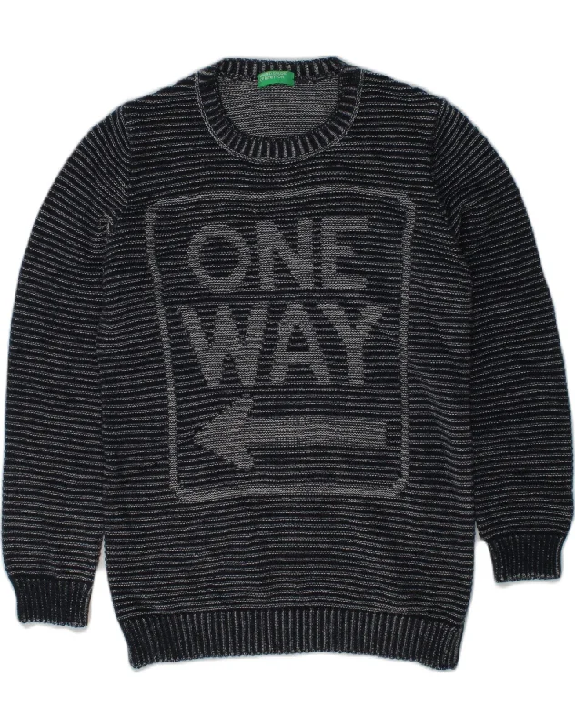 BENETTON Boys Graphic Crew Neck Jumper Sweater 4-5 Years XS Navy Blue