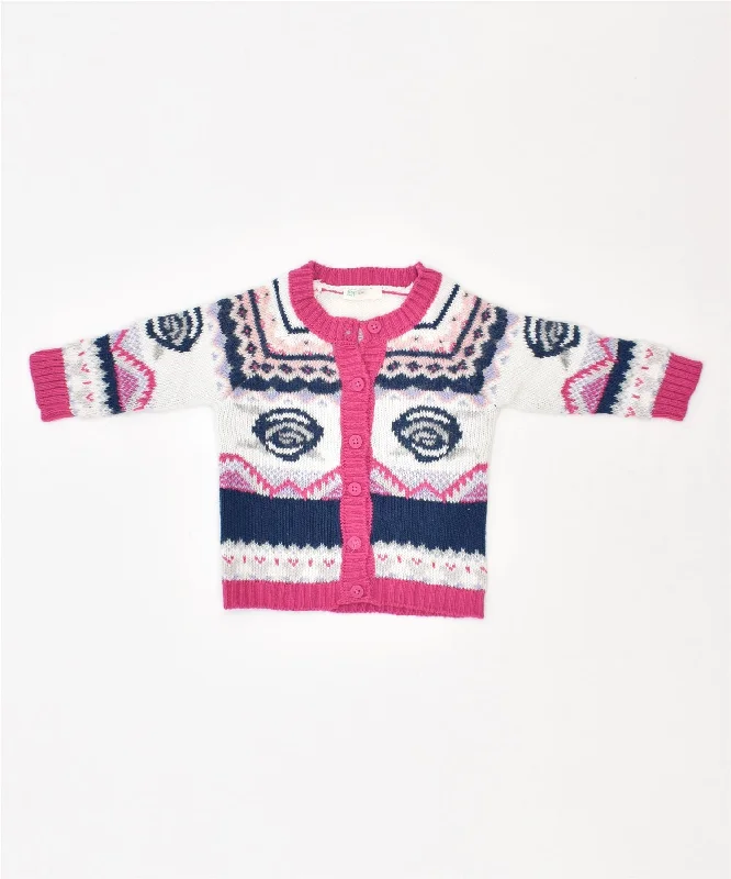 BENETTON Girls Cardigan Sweater 0-3 Months Multicoloured Fair Isle Acrylic