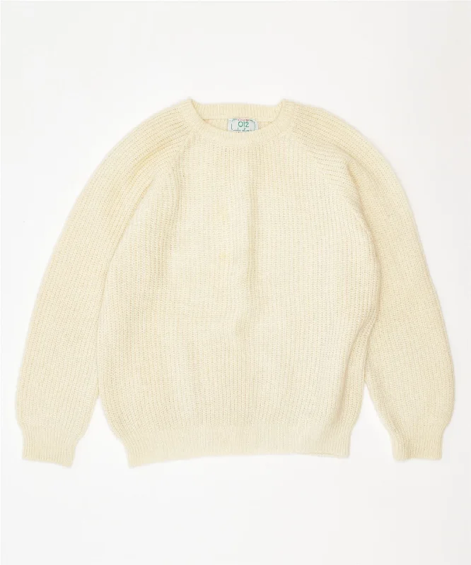 BENETTON Girls Crew Neck Jumper Sweater 12-13 Years Medium Off White Wool