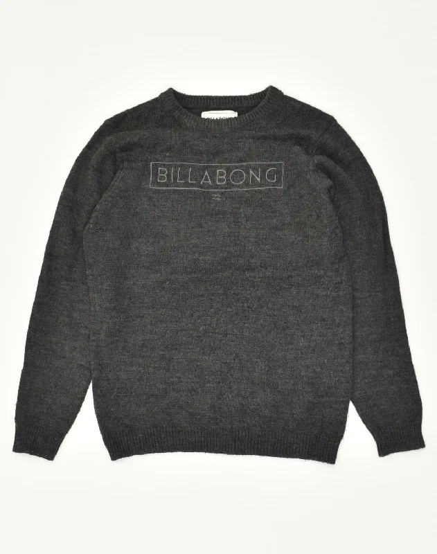 BILLABONG Boys Graphic Crew Neck Jumper Sweater 13-14 Years Grey Acrylic