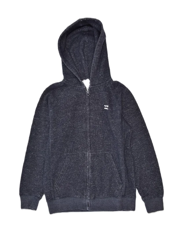 BILLABONG Boys Zip Hoodie Sweater 13-14 Years Large Navy Blue Flecked