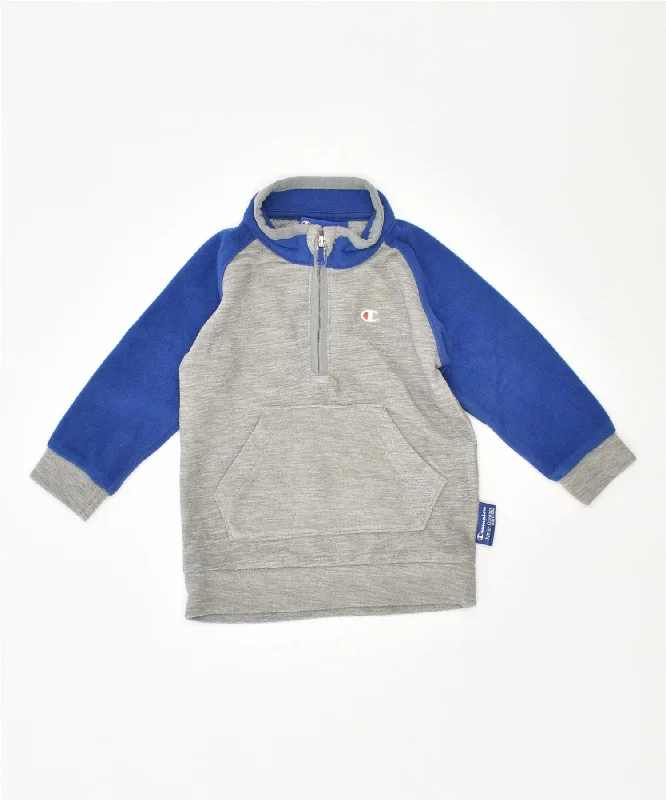 CHAMPION Boys Fleece Zip Neck Jumper Sweater 3-6 Months 2XS Grey