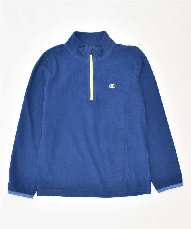 CHAMPION Boys Fleece Zip Neck Jumper Sweater 7-8 Years Small Blue