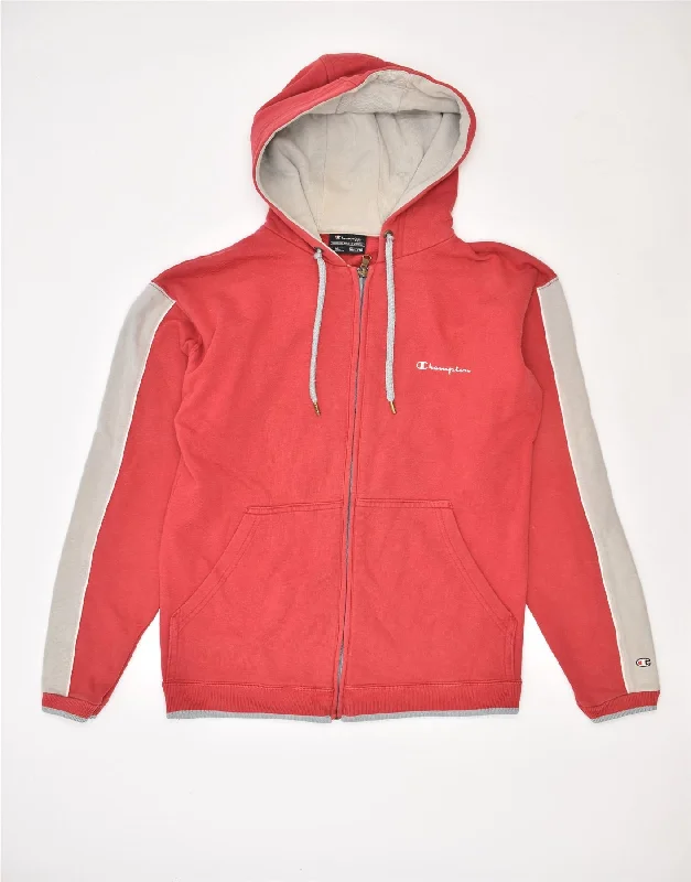 CHAMPION Boys Graphic Zip Hoodie Sweater 13-14 Years Red Cotton