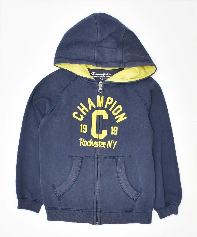 CHAMPION Boys Graphic Zip Hoodie Sweater 5-6 Years XS Blue