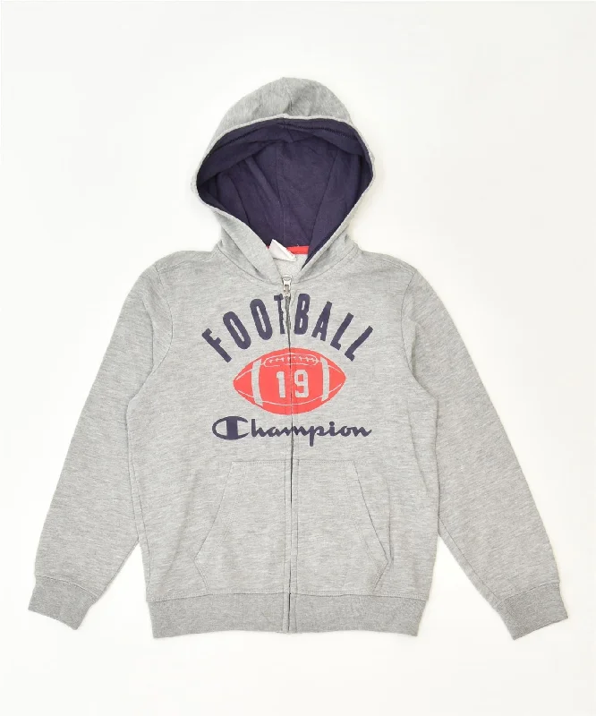 CHAMPION Boys Graphic Zip Hoodie Sweater 7-8 Years Small Grey Sports