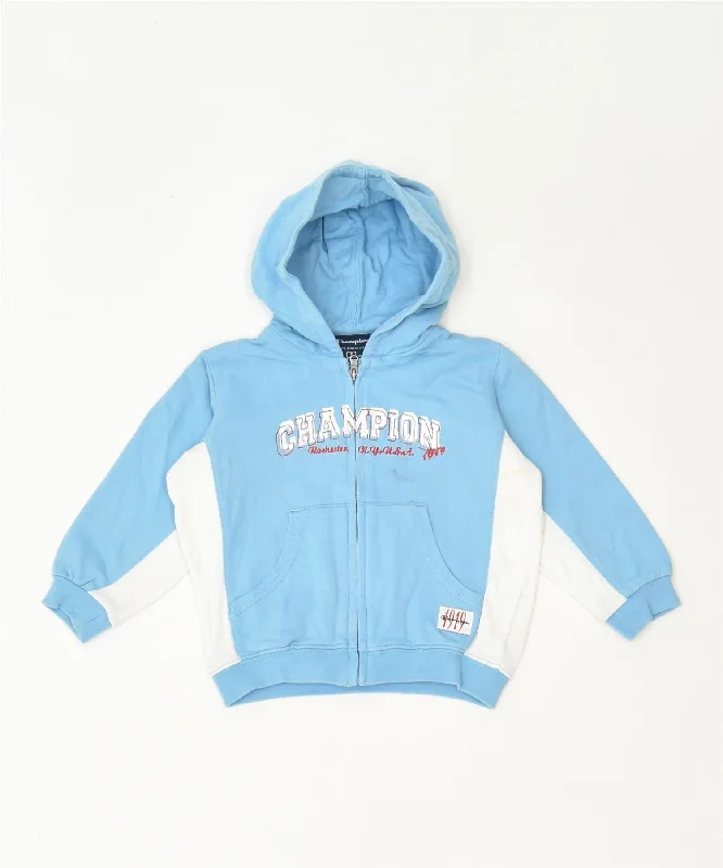 CHAMPION Boys Graphic Zip Hoodie Sweater 9-12 Months Small Blue Cotton