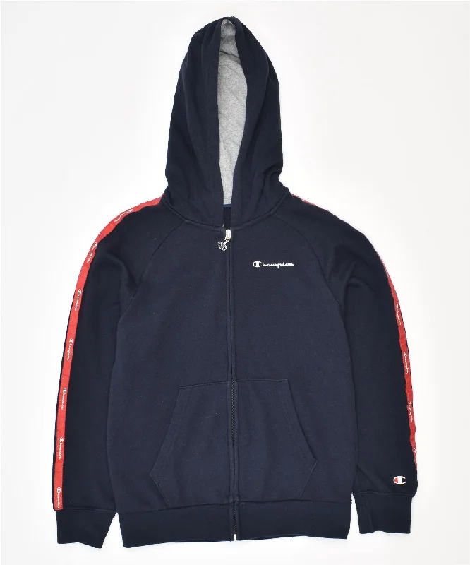 CHAMPION Boys Zip Hoodie Sweater 10-11 Years Navy Blue Cotton