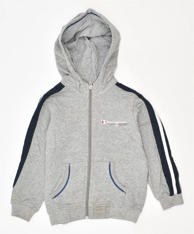 CHAMPION Boys Zip Hoodie Sweater 3-4 Years 2XS Grey Cotton