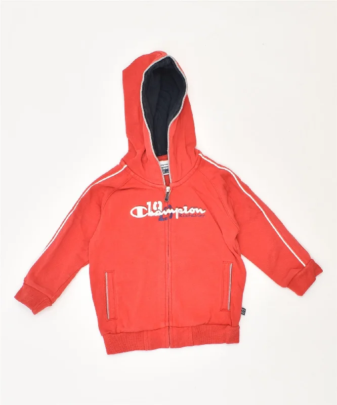 CHAMPION Boys Zip Hoodie Sweater 9-12 Months Small Red