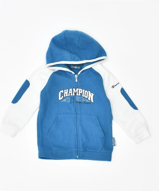 CHAMPION Girls Fleece Zip Hoodie Sweater 2-3 Years XL Blue Polyester