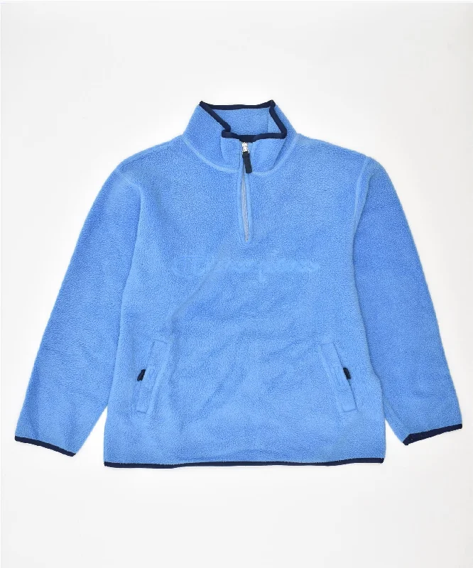 CHAMPION Girls Fleece Zip Neck Jumper Sweater 11-12 Years Blue Polyester