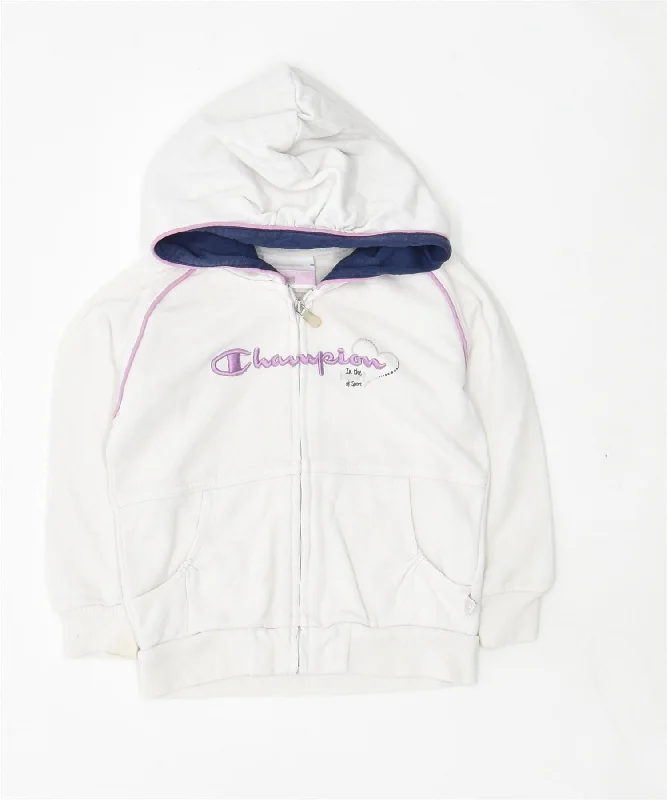 CHAMPION Girls Graphic Zip Hoodie Sweater 18-24 Months Large White Cotton