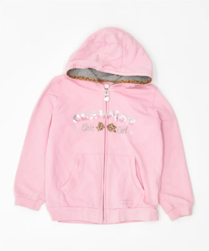 CHAMPION Girls Graphic Zip Hoodie Sweater 2-3 Years Pink Cotton