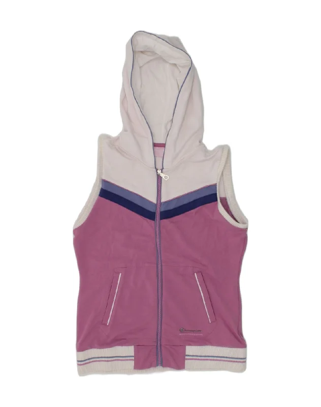 CHAMPION Girls Sleeveless Zip Hoodie Sweater 11-12 Years Large Pink