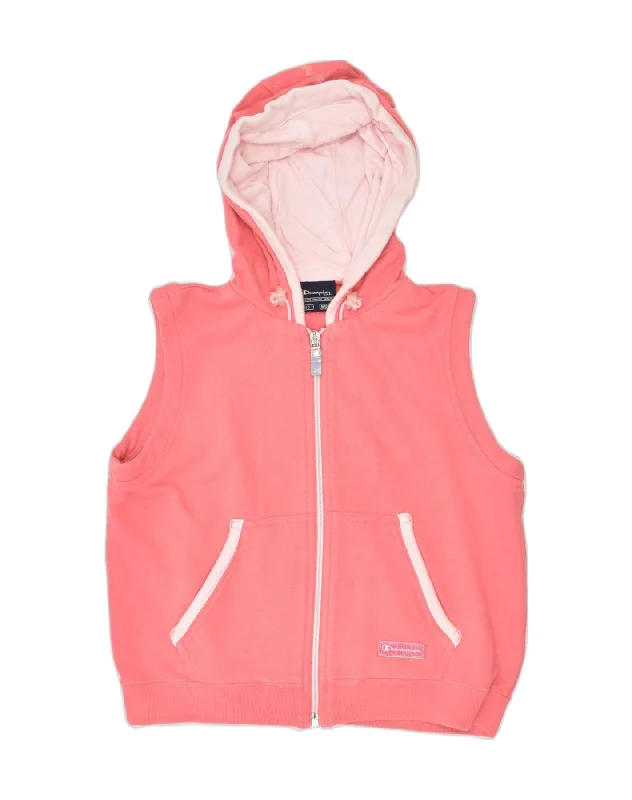 CHAMPION Girls Sleeveless Zip Hoodie Sweater 9-10 Years Pink Cotton